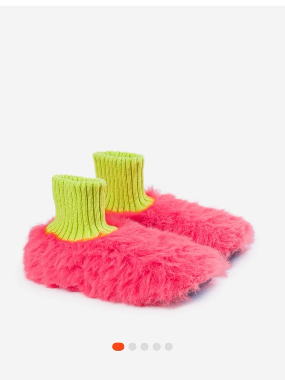 Faux Fur Cozy Slippers with Knit Cuff - Pink & Neon Green